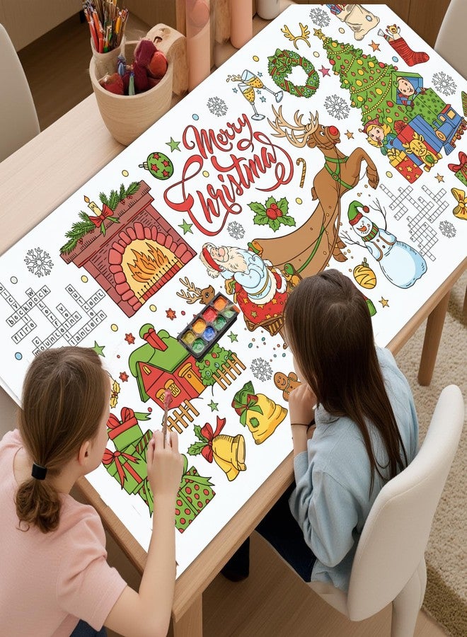 Zharkoo Christmas Coloring Tablecloth 31×72 Inch, Large Table Cover with Santa Claus, Reindeer, Paper Drawing Poster with Christmas Tree, Snowflakes and Gift Designs, Holiday Kids Party Activity and Crafts - Image 4